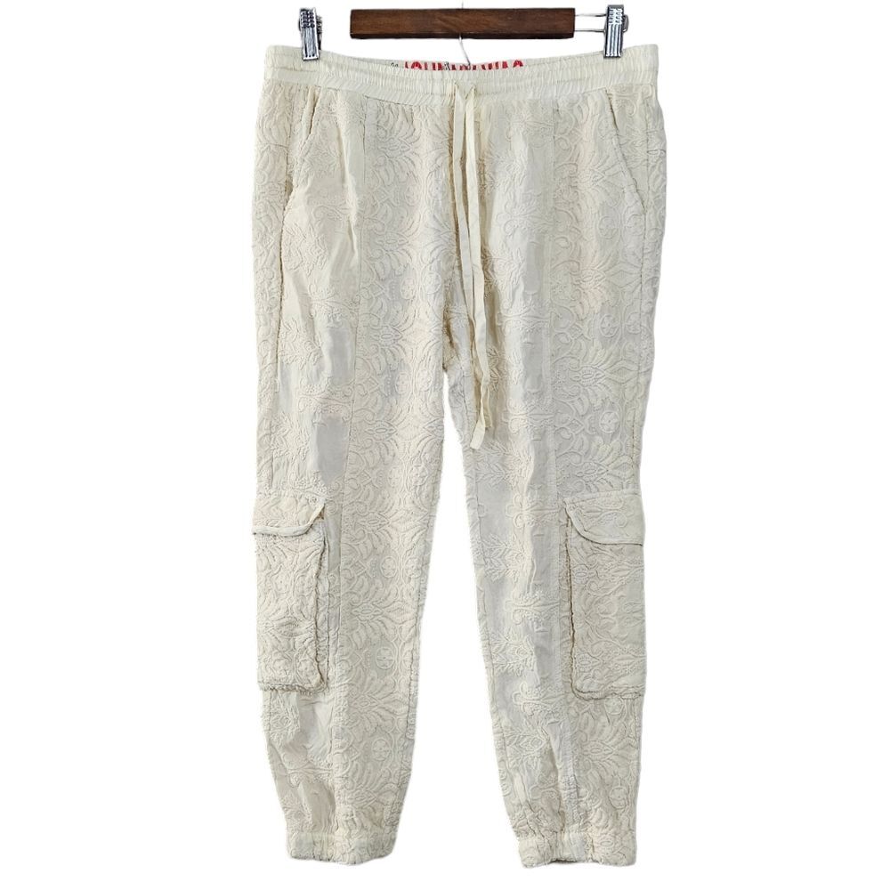Johnny Was Love Pull-On Cargo Sand Cream Embroidered Pants womens size Small